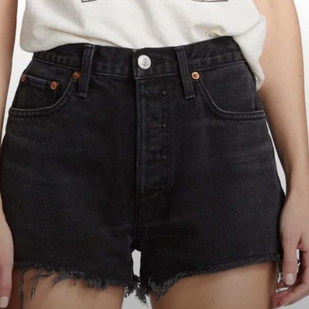 Re/done High Waisted Black Denim Shorts